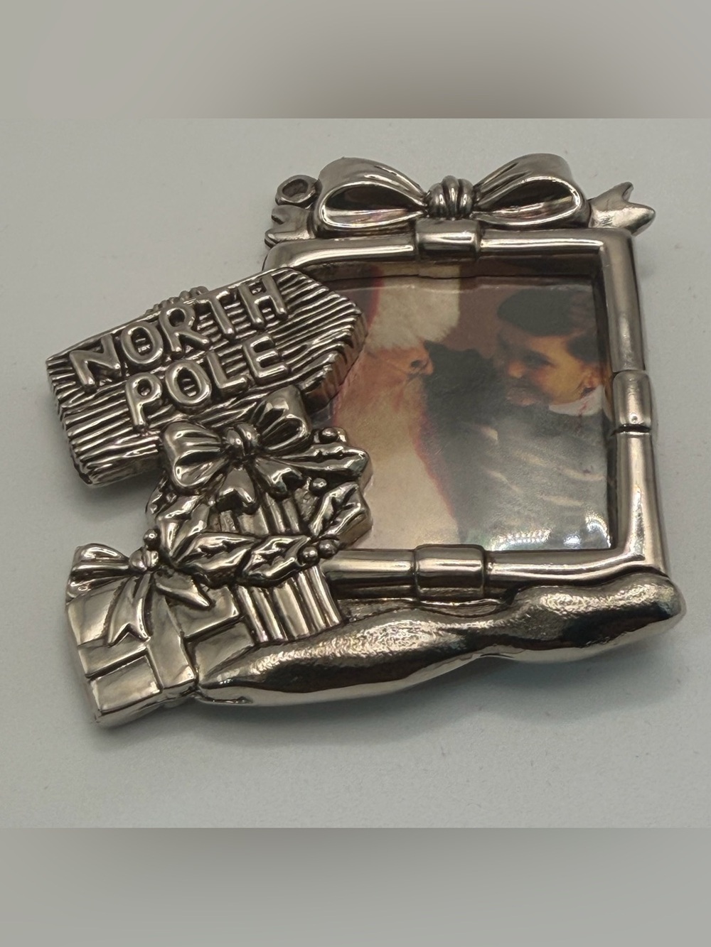 Vintage Gorham North Pole Silverplate Photo Frame Christmas Ornament
